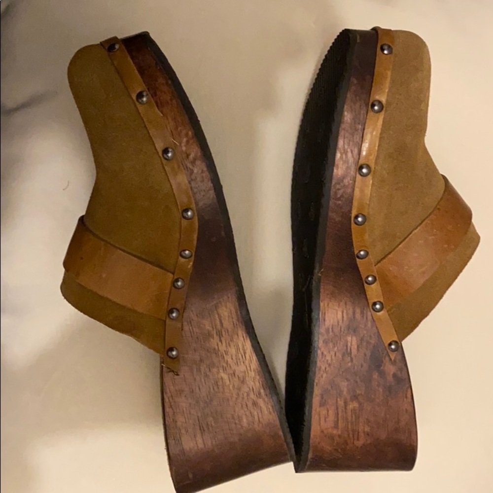 4/$20American Eagle Wooden Clog Mules BrownLeather